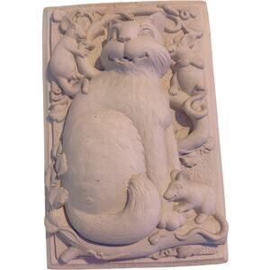 Carruth Studio Vintage Large 10" x 7" Hand-Sculpted Stone Cat Plaque Wall Decor